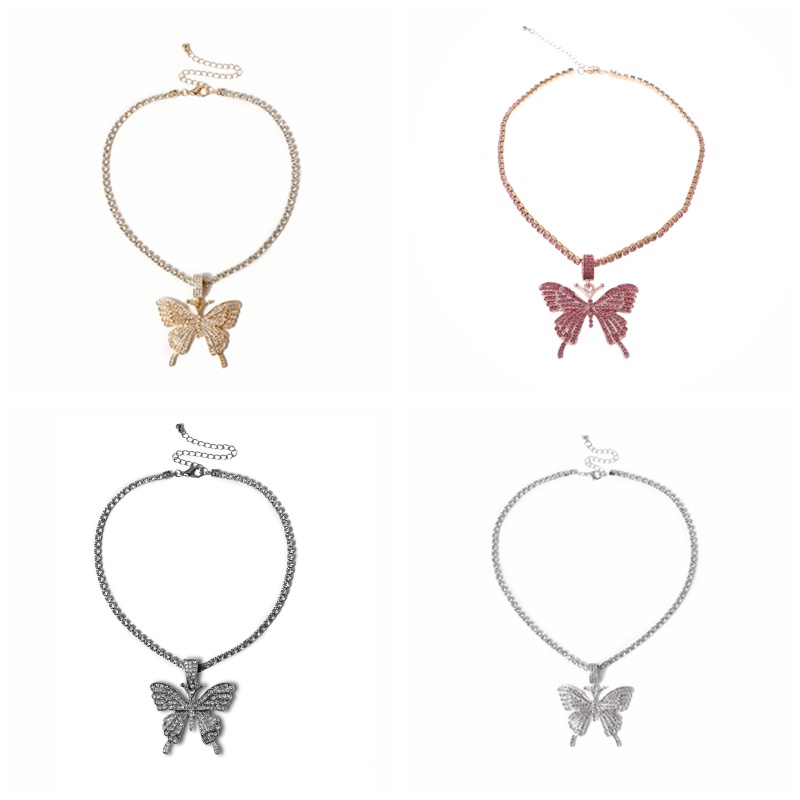 เวลา* 3D สําหรับสร้อยคอจี้ผีเสื้อ Sparking Iced out Crystal Pave สําหรับผีเสื้อ N
