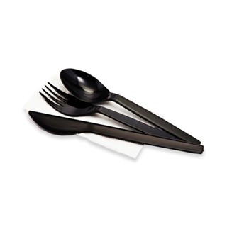 เอโร่ แพ็ค สีดำ ชุดช้อนส้อมมีดกระดาษ 50ชุดaro Spoon+Fork+Knife+Paperset Black,Pack 50Sets