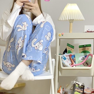 Sanrio Cinnamoroll กางเกงนอน ขากว้าง แบบนิ่ม ทรงหลวม ลายการ์ตูนน่ารัก สไตล์เกาหลี สําหรับผู้หญิง Y2k