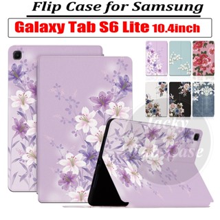 เคสหนัง PU ฝาพับ ลายดอกไม้ กันเหงื่อ คุณภาพสูง สําหรับ Samsung Galaxy Tab S6 Lite 10.4 นิ้ว S6Lite Edition SM-P619 SM-P615 SM-P613 SM-P610 P619 P615 P613 P610