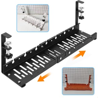 【Durable】ชั้นวางสายเคเบิล เหล็กคาร์บอน ไม่ต้องเจาะรู พับเก็บได้ สําหรับจัดระเบียบโต๊ะทํางาน