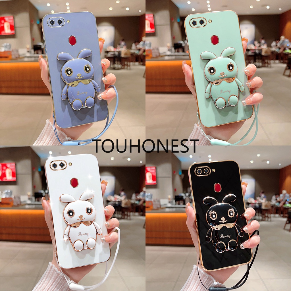 เคส Oppo R15 Pro R11 R11S R15X R17 Pro A52 A72 A92 K1 Case New Cute Rabbit Bracket Mobile Phone Cover Case With Rope โทรศัพท์มือถือ ลายกระต่ายน่ารัก พร้อมสายคล้อง สําหรับ