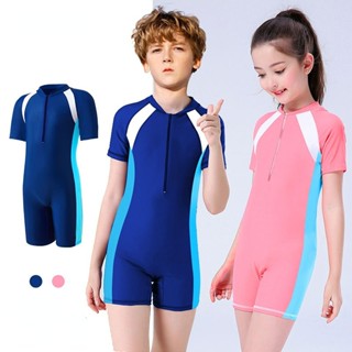 BBB Childrens Swimsuit Boys and Girls One-piece Short Sleeved Sunscreen Professional Training Swimsuit