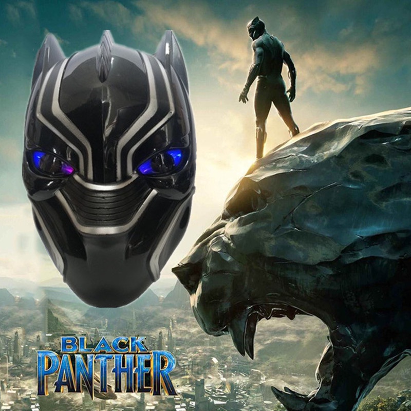 หน้ากากคอสเพลย์ The Avengers Black Panther มีไฟ LED พร็อพปาร์ตี้ฮาโลวีน สําหรับเด็ก และผู้ใหญ่