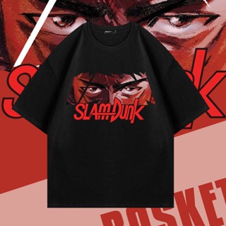 tshirt เสื้อยืดแขนสั้น ผ้าฝ้ายแท้ พิมพ์ลาย Slam Dunk Sakuragi Eyes ทรงหลวม แฟชั่นฤดูร้อน สําหรับผู้ชาย และผู้หญิง(S-5XL)