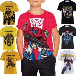 เสื้อยืดคอกลม พิมพ์ลายการ์ตูนอนิเมะ Transformers สําหรับเด็กผู้ชาย