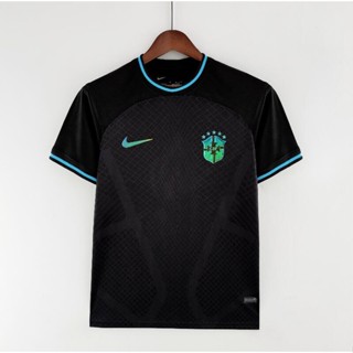 เสื้อกีฬาแขนสั้น ลายทีมชาติฟุตบอล Brazil Concept สีดํา คุณภาพดี 2022