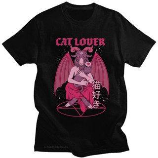 Funny Baphomet Cat Lover Evil T Shirt Men Cotton Tee Tops Lucifer Demon Goat Satan Tshirt_04