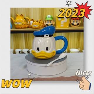 Graby2023 แก้วกาแฟเซรามิค ลายการ์ตูนเป็ดโดนัลด์ พร้อมฝาปิด สุดเท่ ของใช้ในครัวเรือน [สุดคุ้ม CP]