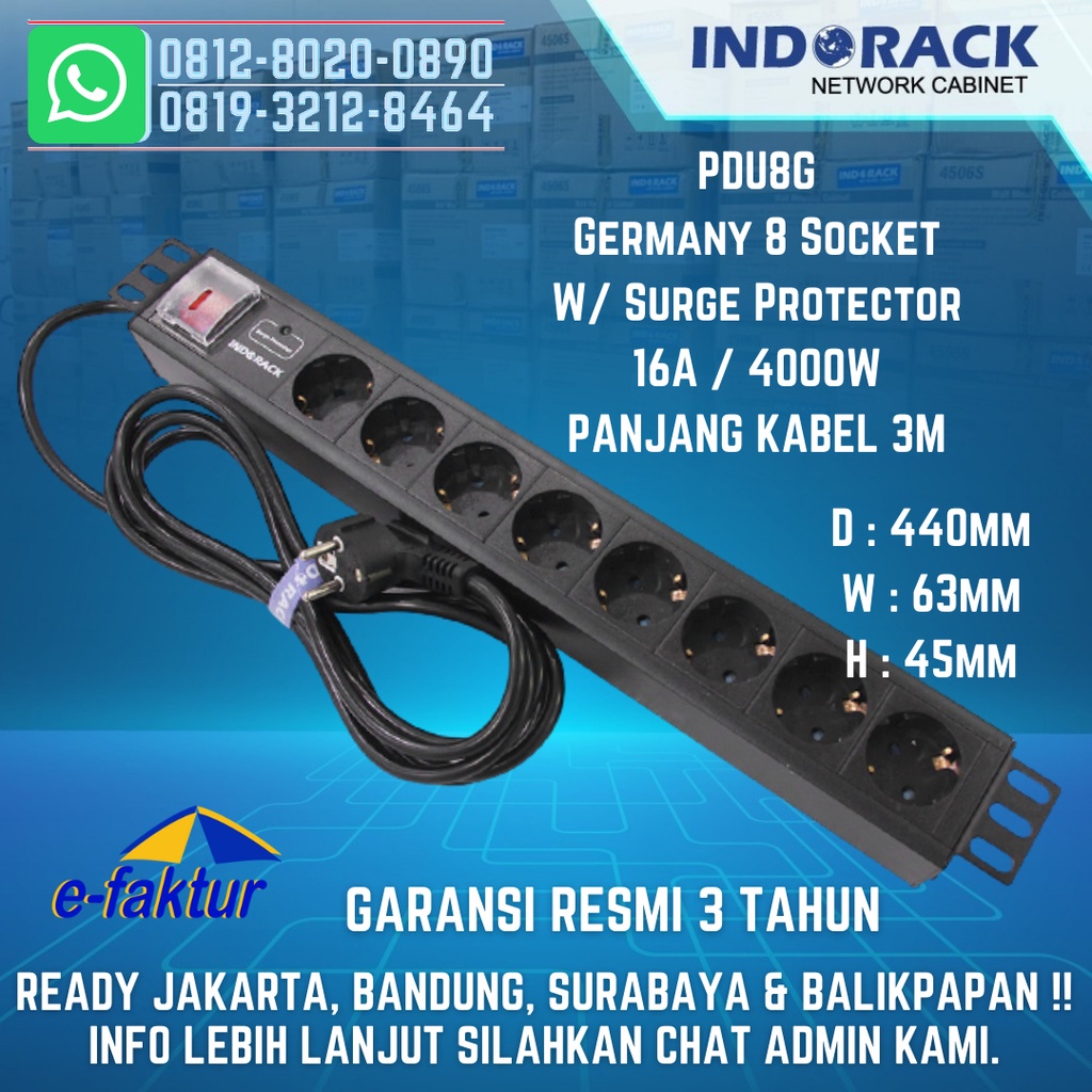 PDU 8 OUTLET PDU8G - POWER DISTRIBUTION UNIT RACK SERVER INDOACK