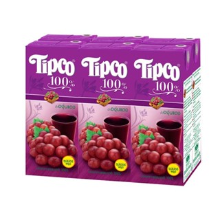 RedGrape กล่องน้ำผักและน้ำผลไม้Tipco1 มล.X6 น้ำองุ่นแดงทิปโก้ทิปโก้200 GrapeRedJuice200mlx