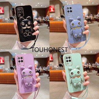 เคส Oppo Realme 8 Pro เคส Oppo Realme 8i เคส Oppo Realme V13 V23 Case Oppo Realme GT Neo 3 Realme Q3i Q3S Case Oppo Realme Q5i Q3 Pro Case Oppo Realme Narzo 50 Case Silicone Shockproof Cute Rabbit Bunny Bracket Stand Phone Case With Rope โทรศัพท์มือถือ