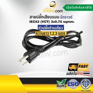 สายไฟพร้อมปลั๊ก สายปลั๊กเสียบแบน มีกราวด์ IEC53(VCT) 3x0.75 sqmm.(หัวปลั๊กด้านเดียว)