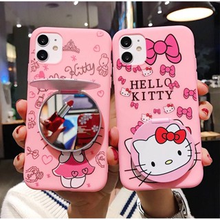 เคสโทรศัพท์มือถือ ลายเฮลโลคิตตีน่ารัก พร้อมกระจกแต่งหน้า สําหรับ OPPO A57 A77S A17 A96 A76 A36 A17K VIVO Y21S Y21A Y21E Y21T Y21G Y22S Y35 Y16 Y16 Y02S Redmi 9A 9C 10 Note 9 10 11 Pro Note 10S 11S