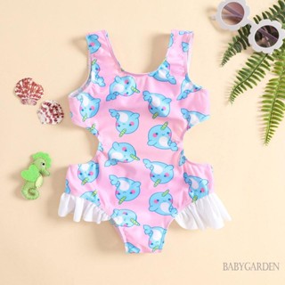 Babygarden-6m-4y ชุดว่ายน้ําวันพีช แขนกุด คอยู พิมพ์ลายเชอร์รี่ ปลาโลมา เปิดหลัง สําหรับเด็กผู้หญิง