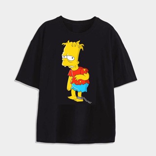 เสื้อยืด cotton Korean Mens T-shirt Oversized The Simpsons Printed Tops Crew Neck Half Sleeved for men_09