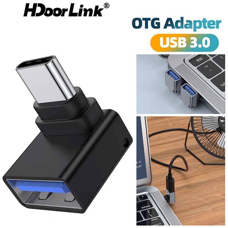 Hdoorlink อะแดปเตอร์แปลง USB Type C OTG Type-C USB-C ตัวผู้ เป็น USB 3.0 ตัวเมีย 90 องศา สําหรับ M-a