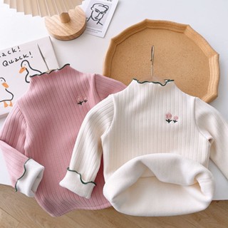 Yesbaby เสื้อยืดลําลอง แขนยาว คอกลม ปักลายดอกไม้ แฟชั่นฤดูใบไม้ผลิ สําหรับเด็กผู้หญิง