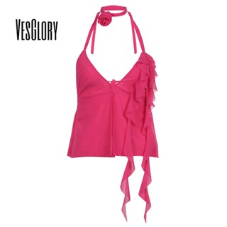 Vesglory เสื้อยืด คอวี เซ็กซี่ สีพื้น แฟชั่นสําหรับผู้หญิง