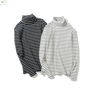 【ECHO】Tops Leisure Long sleeve Party Pullover Retro Shirt Striped Turtleneck【Echo-baby】