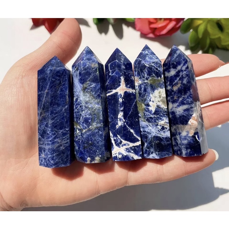 1 Pc Natural Sodalite Point, Chakra Tower, Blue Sodalite Tower, Quartz Obelisk, Healing Crystals, Me