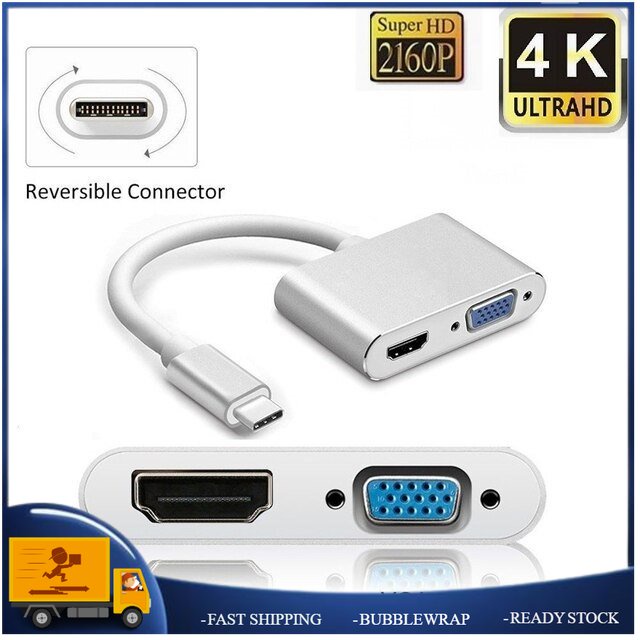 2 in 1 TYPE-C 3.1 HDTV VGA Adapter TYPE C Type-c to HDTV 4K VGA UHD อะแดปเตอร์แปลง