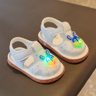 รองเท้าแตะ มีไฟ LED ลายการ์ตูนกระต่าย มีเสียง สําหรับเด็กทารกผู้หญิง หัดเดิน