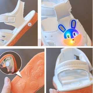 รองเท้าแตะ มีไฟ LED ลายการ์ตูนกระต่าย มีเสียง สําหรับเด็กทารกผู้หญิง หัดเดิน