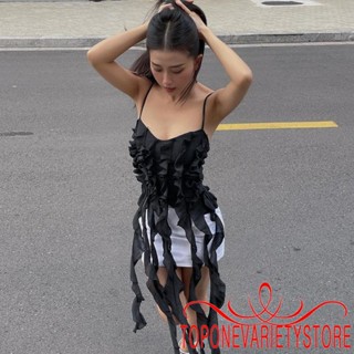 Topone- เสื้อกั๊กแขนกุด เปิดหลัง แต่งระบาย สีพื้น แฟชั่นฤดูร้อน สําหรับผู้หญิง Y2K