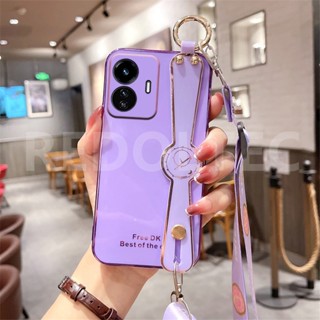 เคสโทรศัพท์มือถือ เคลือบไฟฟ้า 6D พร้อมสายคล้องไหล่ และสายคล้องยาว สําหรับ Realme C55