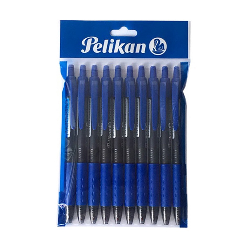 ปากกาหมึกเจล Pelikan ปากกาเจลหมึกน้ำเงิน 0.5 มม. (แพ็ค10ด้าม) ปากกาซ๊อฟท์เจลแบบกด เขียนสวย ลื่น หมึกแห้งไว