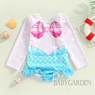 Babygarden-0-3 ปี เด็กผู้หญิง นางเงือก แขนยาว คอกลม พิมพ์ลายเปลือกหอย ชุดว่ายน้ําวันพีช