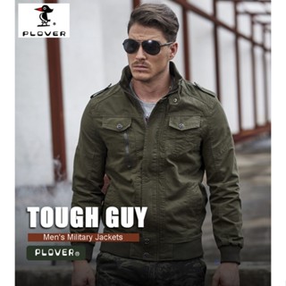 เสื้อแจ็คเก็ตผู้ชาย PLOVER เสื้อโค้ทผู้ชายขนาดบวก แจ็คเก็ตสไตล์ Tough Guy ผ้าฝ้ายแท้ซักชุดทำงาน Stand Collar Jacket ลำลอง AK