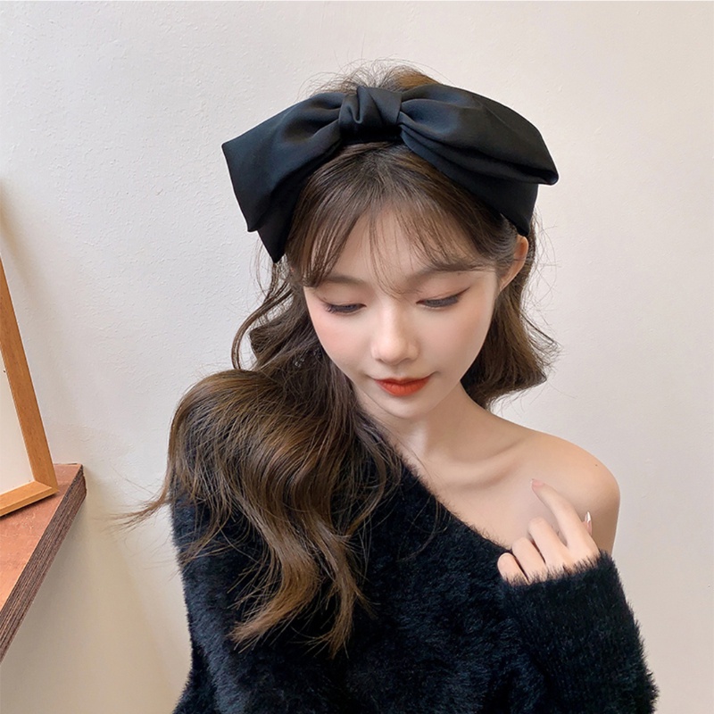 ใหม่ ที่คาดผม โบ สีดํา ขนาดใหญ่ ย้อนยุค ความรู้สึกสูง ที่คาดผม สไตล์เกาหลี แฟชั่น เด็กผู้หญิง เครื่องประดับผม