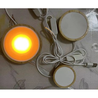 ฐานโคมไฟปิรามิด LED แบบไม้ ทรงกลม ขนาด 10 ซม. เรืองแสง พอร์ต USB DIY