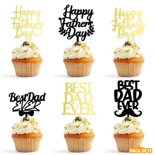 【2023 ดีไซน์ใหม่】ท็อปเปอร์อะคริลิค Happy Fathers Day ขนาดเล็ก สําหรับตกแต่งเค้ก 12 ชิ้น