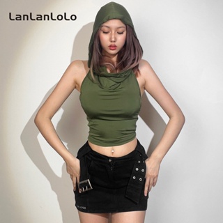 Lanlanlolo เสื้อกล้ามแขนกุด มีฮู้ด เข้ารูป สีพื้น เข้ากับทุกการแต่งกาย สําหรับผู้หญิง 2023