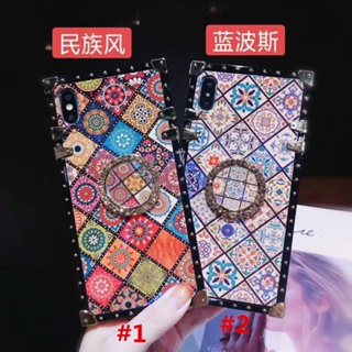 For iPhone 14 Plus 14 Pro MAX Fashion Folk-custom Square Phone Case With Finger Ring Bracket