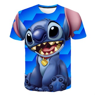 เสื้อยืด พิมพ์ลายการ์ตูนดิสนีย์ Stitch 3 มิติ แฟชั่นฤดูร้อน สําหรับเด็กผู้ชาย และเด็กผู้หญิง