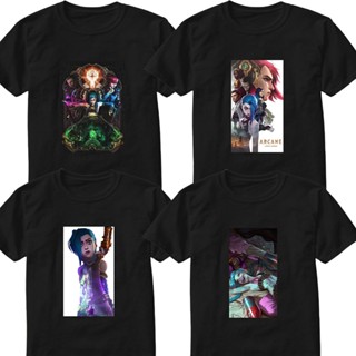 League of Legends Arcane Design Graphic Tees  Unisex White/Black Free Over Size T-Shirt F_03