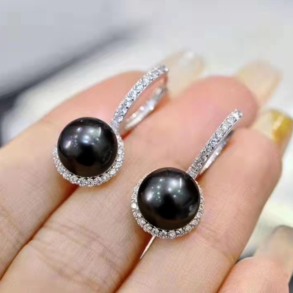 925 เงินสเตอร์ลิงบุคลิกภาพสีดําเลียนแบบ Pearl Drop ต่างหูสําหรับผู้หญิงหรูหรางานแต่งงานหมั้น CZ ต่างหูใหม่อินเทรนด์เครื่องประดับ