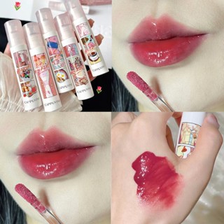 Cappuvini Comic Lip Glaze Mirror Water Light Lip Glaze Lip Gloss Waterproof Long Lasting Not EasyTo Fade Sexy Red Lipstick Women Makeup