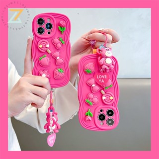เคส OPPO Reno 8T 5G Reno 8T 4G Reno8 Z 5G Reno7 Z 5G Reno 8 5G Reno 6 5G Reno 5 5G Narzo-50 เคสโทรศัพท์มือถือ ซิลิโคน ลายหมี สตรอเบอร์รี่น่ารัก พร้อมจี้ สําหรับ