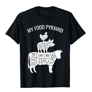 My Food Pyramid Funny Carnivore Cow Pig Chicken T Shirt Classic Summer Cotton Men T Shirt Camisa_02