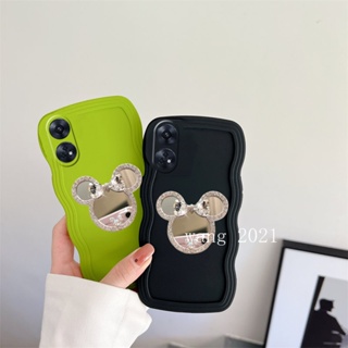 2023 New Phone Case เคส OPPO Reno8 T 8T Reno 8 T A78 5G Casing New Design Simple Big Waves Cute Cartoon Rhinestone Makeup Mirror Phone Holder Soft Case Back Cover เคสโทรศัพท