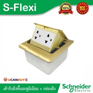 Schneider ชุดเต้ารับฝังพื้นอะลูมิเนียมทองเหลือง พร้อมกล่องฝัง + เต้ารับคู่ 3ขา 3 ช่อง รุ่น S-Flexi E227F_BAS+F1426UEST2M