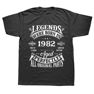 เสื้อยืดแขนสั้น ผ้าฝ้าย พิมพ์ลาย Legends Born In 1982 40 Years Old สไตล์วินเทจ สําหรับผู้ชาย