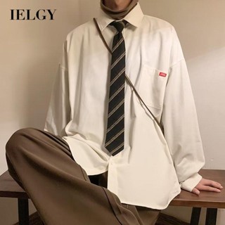 IELGY เสื้อแจ็กเก็ต แขนยาว ทรงหลวม สีขาว คุณภาพสูง สําหรับผู้ชาย คู่รัก