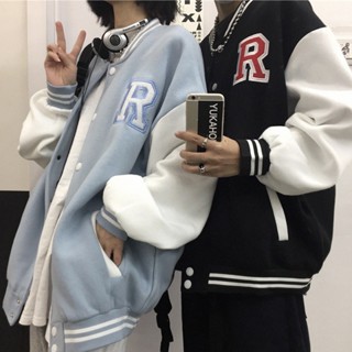 เสื้อแจ็กเก็ตเบสบอล Varsity R ขนาดใหญ่ สีดํา สําหรับผู้ชาย และผู้หญิง ไซซ์ M L Xl 2xl 3xl 4xl 5xl