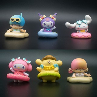 Ssw โมเดลฟิกเกอร์ Sanrio Action Figure Doughnuts Swim Ring Cinnamoroll Kuromi Melody Purin ของเล่นสะสม สําหรับเด็ก 6 ชิ้น